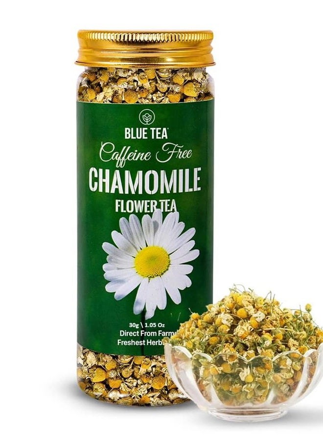 BLUE TEA شاي البابونج - 1.05 أونصة (30+ كوب) سائب | نوم واسترخاء | شاي عشبي - خالي من الكافيين - قائم على الزهور - غير مرير - شاي ليلي | وعاء حيواني قابل لإعادة الاستخدام - Image 1