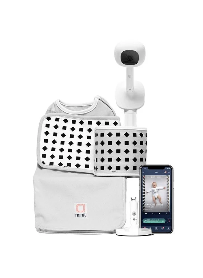 نانيت Pro Complete Baby Monitoring System Bundle Includes 1080P Over The Cot Camera, Travel Multi - Stand, Breathing Wear Bandtracks Newborn Sleep And Breathing Motion Sensor - Free, White, 1 Count