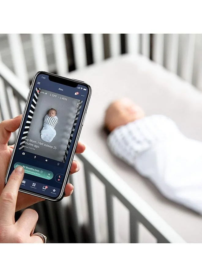 نانيت Pro Complete Baby Monitoring System Bundle Includes 1080P Over The Cot Camera, Travel Multi - Stand, Breathing Wear Bandtracks Newborn Sleep And Breathing Motion Sensor - Free, White, 1 Count