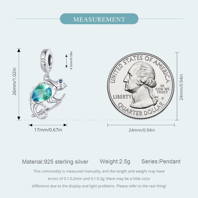 Excefore 925 Sterling Silver Animal Pendant Beads, Bead Charms for Bracelets, Girls Jewelry Beads Women Gift Bracelets and Necklaces, Crystal Everyday Accessories (Chameleon Pendant) - Image 4