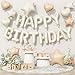 Togvu Happy Birthday Balloon Banner Cream 16 Inch Beige Mylar Foil Letter Balloons Boho Neutral Birthday Decorations with 10 Pcs Ivory Caramel Brown Foil Balloon Inflatable Party Supplies for Women Girl - Image 3
