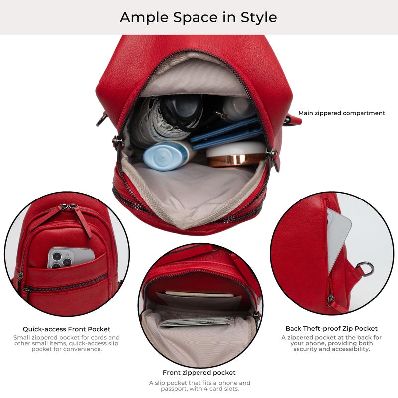 Alldaily Large Sling Bag for Women Crossbody Purse Leather Fashionable Trendy Chest Bag for Travel, Fanny Pack (Red) - Image 3