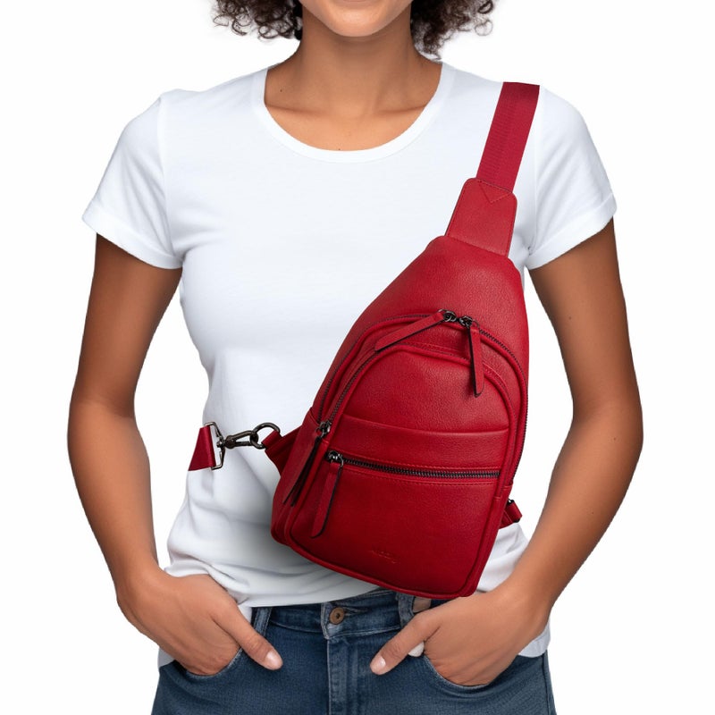 Alldaily Large Sling Bag for Women Crossbody Purse Leather Fashionable Trendy Chest Bag for Travel, Fanny Pack (Red) - Image 2