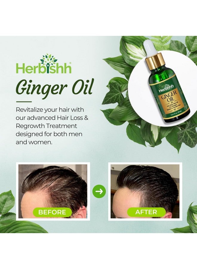 Herbishh Ginger Hair Oil - Fast Thickening And Regrowth Serum For Dense Hair - Best Compact 30Ml Care Product For Women & Men