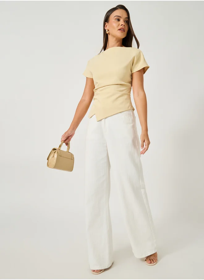 Styli Styli Solid Pleated Asymmetric Hem Sleeveless Top