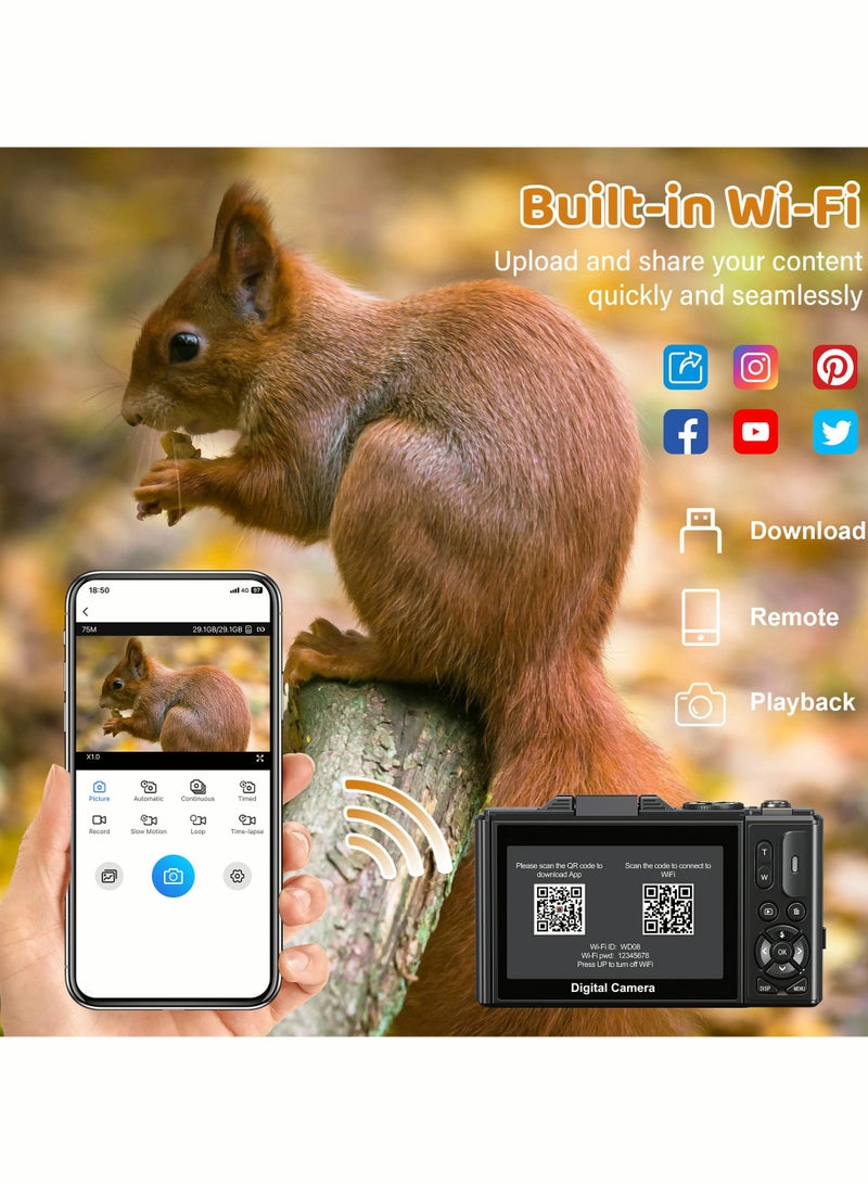 Milatech 5K Point and Shoot Digital Camera, 75MP Camera Digital for Photography, 2 Batteries, Wide Angle & Macro Lens,  With 64GB TF Card, 18X Digital Camera with 3" 180° Flip Screen, Vlogging Camera for Beginner Gift - Image 5