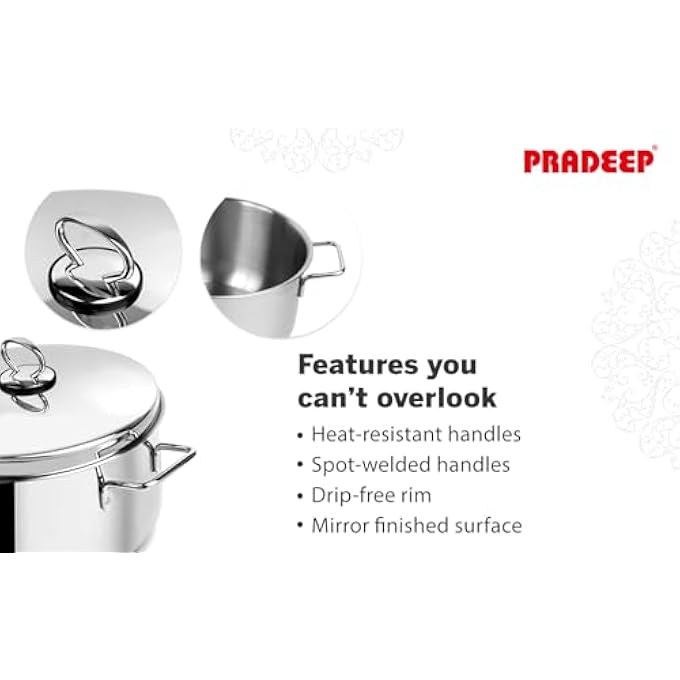 براديب 1810304 قدر طهي من الفولاذ المقاوم للصدأ بدرجة الطعام بغطاء بتصميم Ss سعة 43 لترًا - Image 4