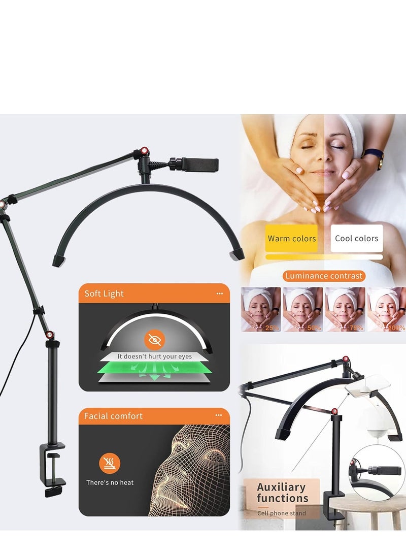Eyelash LED Desk Light,20W Half Moon Lamp for Lash Extension with Phone Holder,Lighting for Beauty,Skincare,Lashes,Eyebrows,Tattoo Artists,Filming Content Creation,3 Colors Light Brightness Adjustab  - Image 5