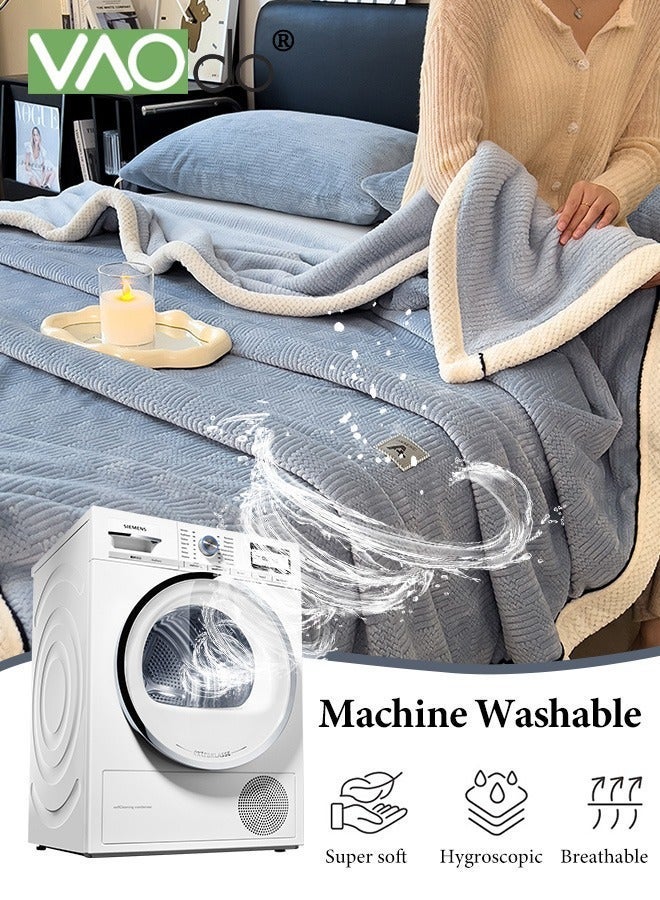 VAOdo Skin-Friendly Knitting Blanket, Soft Breathable Double-faced Fuzzy Plush Throw Blanket for All Season, Reversible Couch Sofa Bed Furniture Cover Protector, for Bed Couch Sofa Office Camping, 180*200CM - Image 2