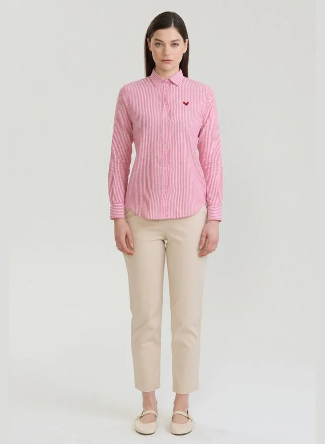 FELIX HARDY Pink Women's Cotton Linen Blend Long Sleeve Blouse Shirt for Women | Best Price UAE