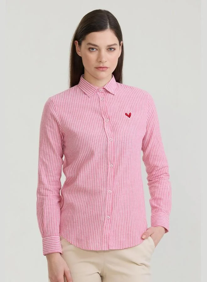 FELIX HARDY Women's Cotton Linen Blend Long Sleeve Blouse Shirt