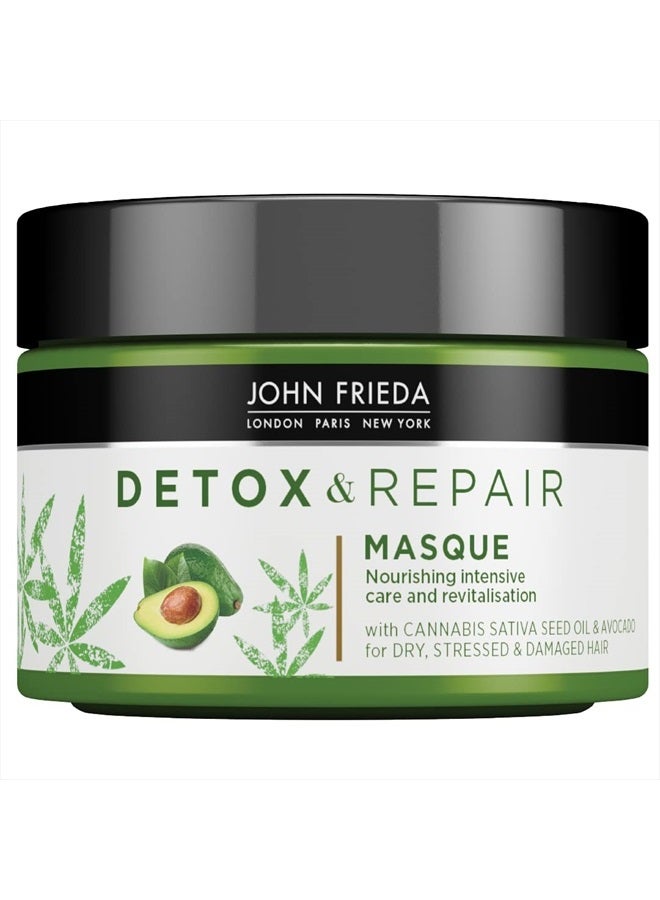 John Frieda قناع ديتوكس وإصلاح للشعر 250 مل للشعر الجاف والمجهد والتالف بزيت بذور القنب الأفغاني والأفوكادو - Image 1
