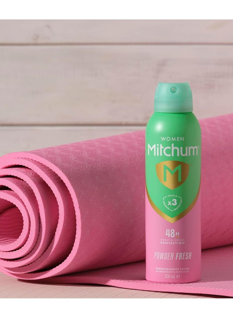 Mitchum Women Triple Odor Defense 48HR Protection Aerosol Deodorant & Anti-Perspirant Powder Fresh 200 ml - Image 2
