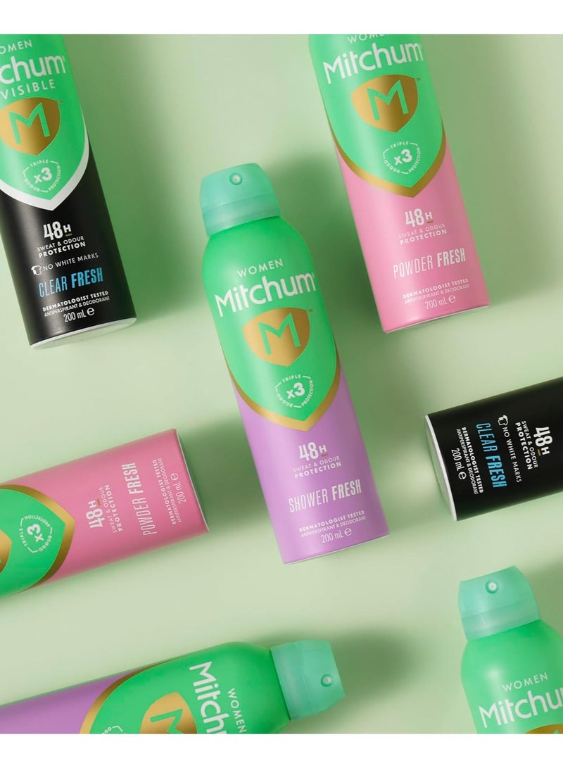 Mitchum Women Triple Odor Defense 48HR Protection Aerosol Deodorant & Anti-Perspirant Powder Fresh 200 ml - Image 4