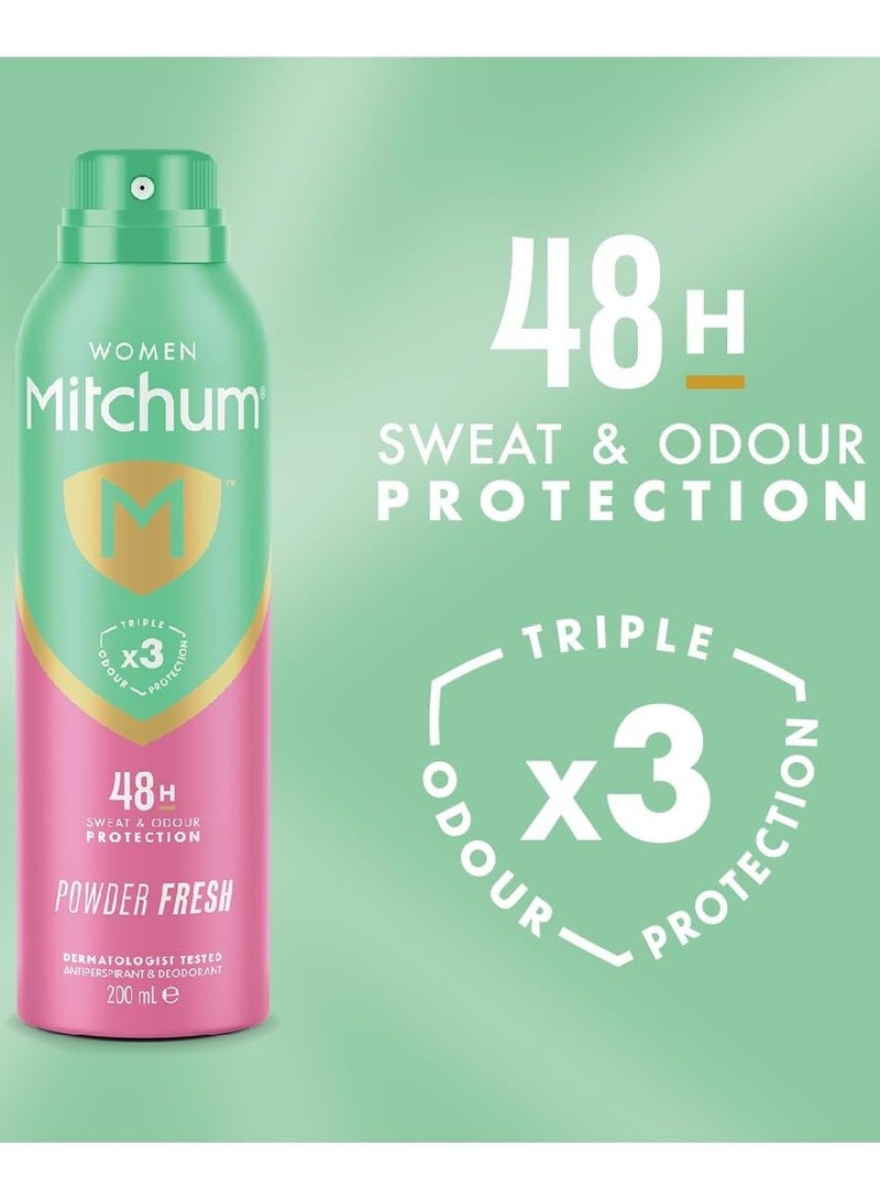 Mitchum Women Triple Odor Defense 48HR Protection Aerosol Deodorant & Anti-Perspirant Powder Fresh 200 ml - Image 3