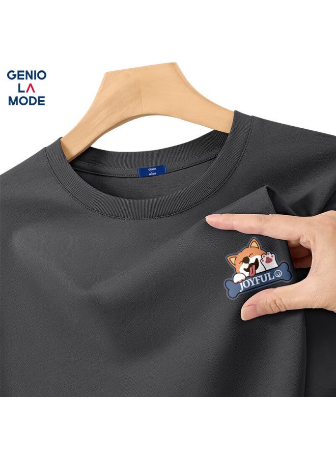 Geniolamode Men's Cotton Comfortable Breathable Loose Casual Fashion All-match Short Sleeve Men's Clothing Tide Deep Gray M - Image 1