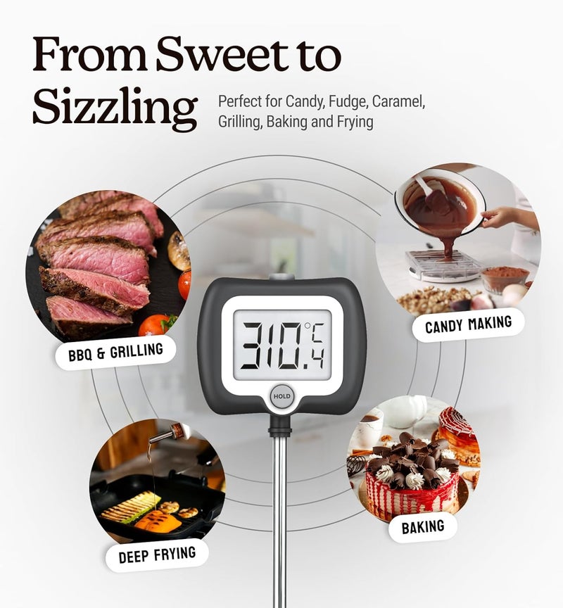 Craft911 Digital Candy Thermometer with Pot Clip, 10" Long Stainless Steel Probe, Instant Read Kitchen Thermometer for Cooking, Baking, and Candy Making (Black) - Image 5
