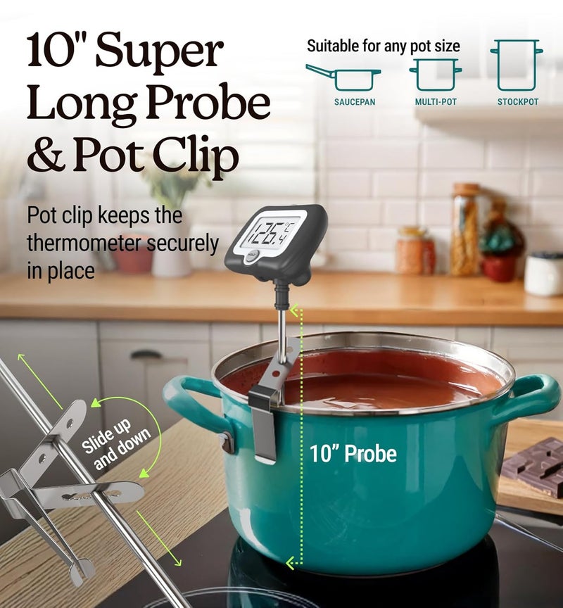 Craft911 Digital Candy Thermometer with Pot Clip, 10" Long Stainless Steel Probe, Instant Read Kitchen Thermometer for Cooking, Baking, and Candy Making (Black) - Image 4