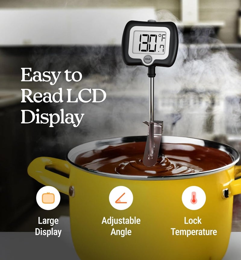 Craft911 Digital Candy Thermometer with Pot Clip, 10" Long Stainless Steel Probe, Instant Read Kitchen Thermometer for Cooking, Baking, and Candy Making (Black) - Image 3