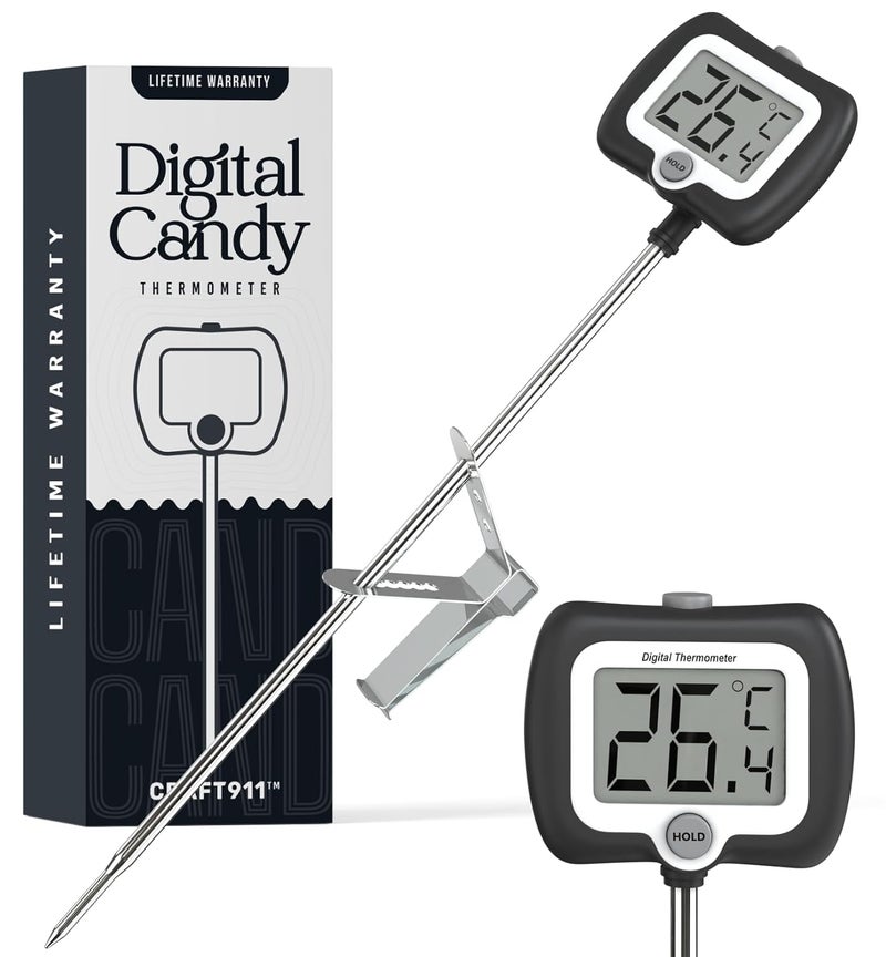 Craft911 Digital Candy Thermometer with Pot Clip, 10" Long Stainless Steel Probe, Instant Read Kitchen Thermometer for Cooking, Baking, and Candy Making (Black) - Image 1