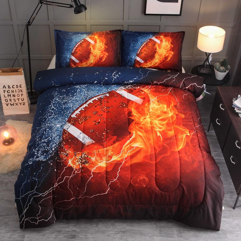 NTBED Football Comforter Sets Twin for Boys Teens, 3-Pieces Sports Bedding (1 Comforter with 2 Pillowcases),Reversible Rugby Printed Quilt Set - Image 1