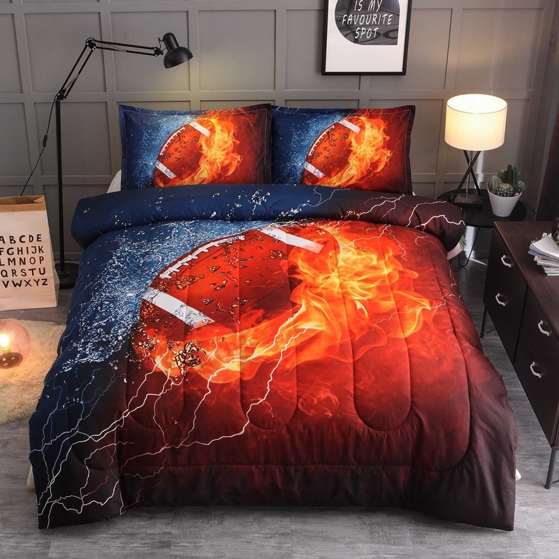 NTBED Football Comforter Sets Twin for Boys Teens, 3-Pieces Sports Bedding (1 Comforter with 2 Pillowcases),Reversible Rugby Printed Quilt Set - Image 2