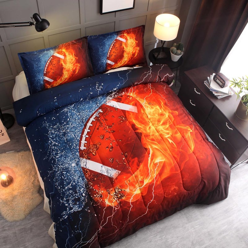 NTBED Football Comforter Sets Twin for Boys Teens, 3-Pieces Sports Bedding (1 Comforter with 2 Pillowcases),Reversible Rugby Printed Quilt Set - Image 3