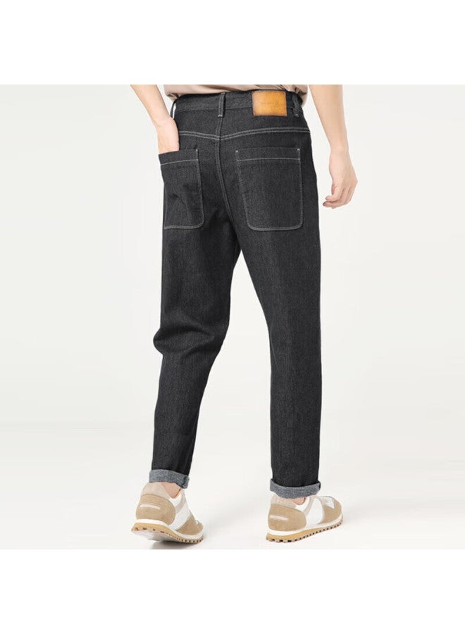 Markless Men's Autumn And Winter Textured Pants 1031, Denim Black With Fleece Lining, Size 32 - Image 1