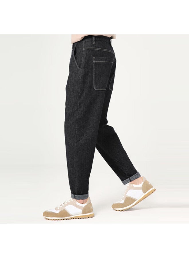 Markless Men's Autumn And Winter Textured Pants 1031, Denim Black With Fleece Lining, Size 32 - Image 2