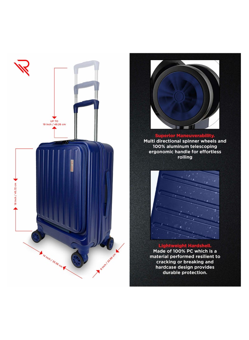 Reflection REFLECTION Business Travel 20"Carry On Luggage with Front Open Laptop Compartment|Hardside Suitcase|4 Spinner Wheels|Premium Quality|Professional look(Blue) - Image 5