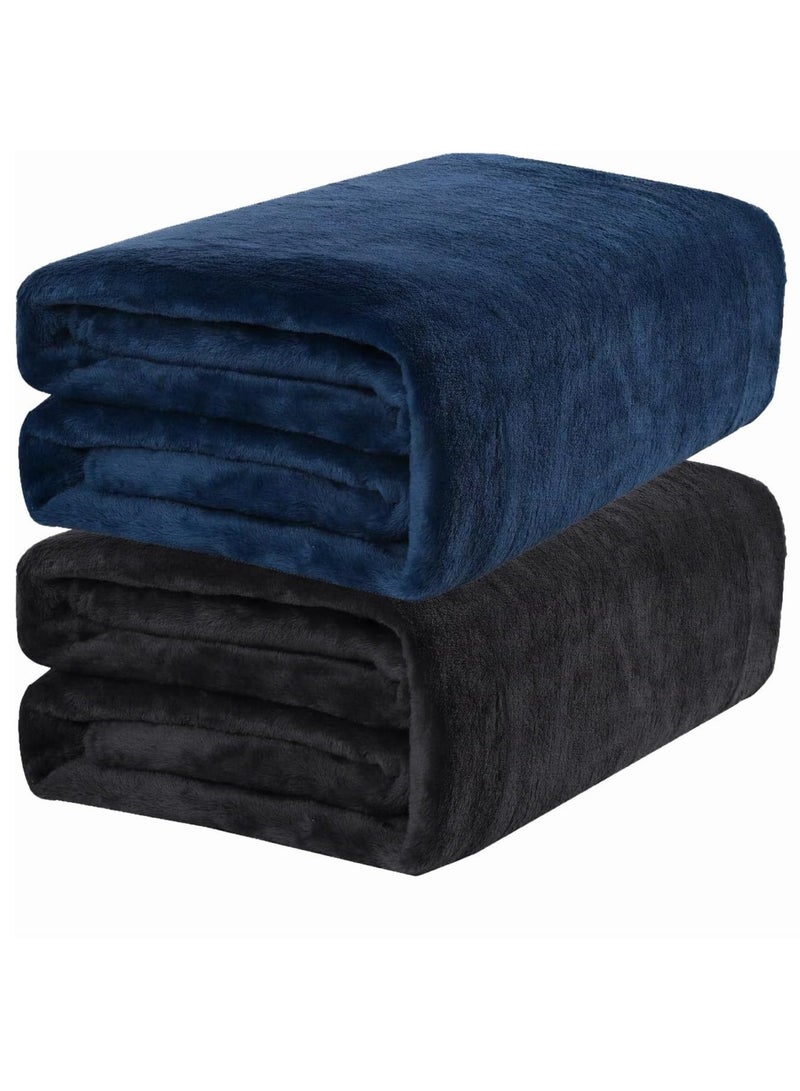 فابينني بطانية سرير فردية من قطعتين، مصنوعة من صوف الألياف الدقيقة، بوزن 280 جرام لكل متر مربع، ناعمة للغاية وناعمة كالحرير، مقاس 150 × 200 سم، لون أسود/أزرق داكن - Image 1