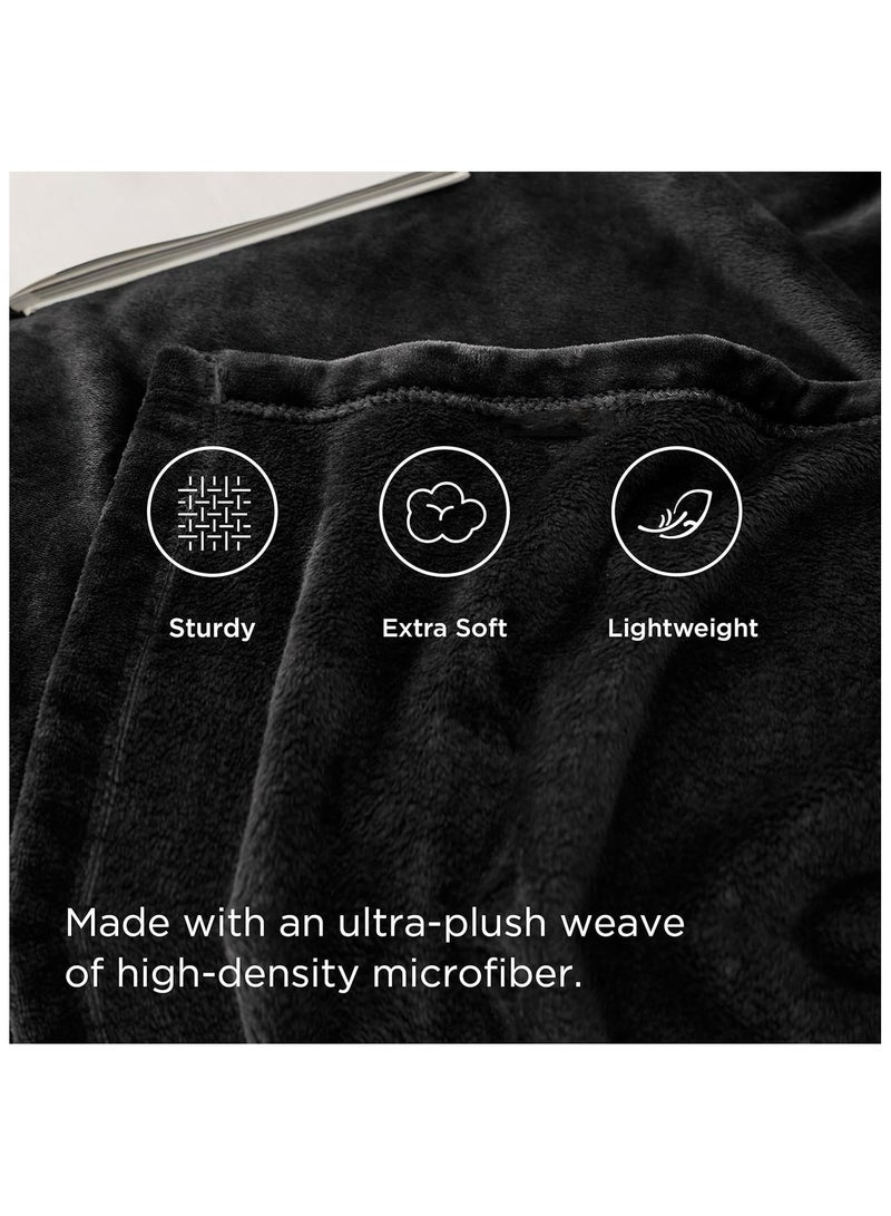 فابينني بطانية سرير فردية من قطعتين، مصنوعة من صوف الألياف الدقيقة، بوزن 280 جرام لكل متر مربع، ناعمة للغاية وناعمة كالحرير، مقاس 150 × 200 سم، لون أسود/أزرق داكن - Image 3