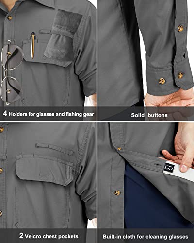 33,000ft Men's Long Sleeve Sun Protection Shirt UPF 50+ UV Quick Dry Cooling Fishing Shirts for Travel Safari Camping Hiking Grey - Image 5