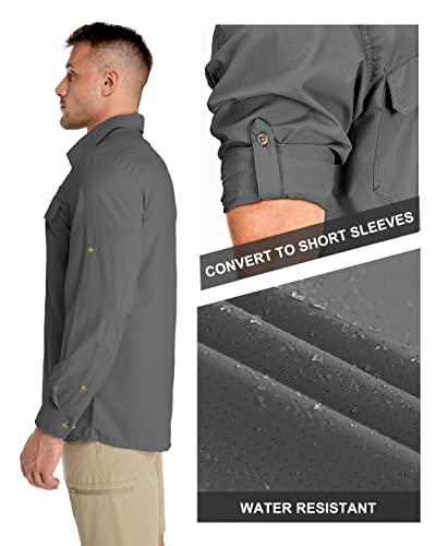 33,000ft Men's Long Sleeve Sun Protection Shirt UPF 50+ UV Quick Dry Cooling Fishing Shirts for Travel Safari Camping Hiking Grey - Image 3
