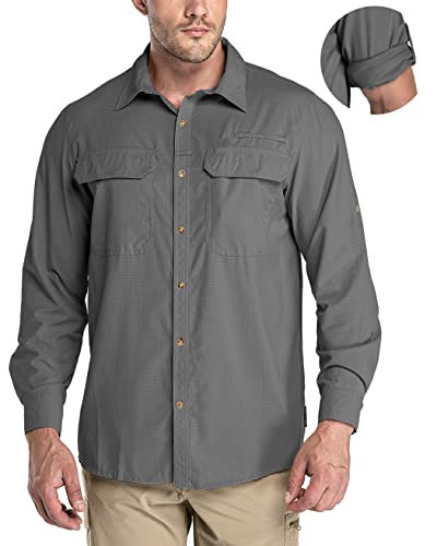 33,000ft Men's Long Sleeve Sun Protection Shirt UPF 50+ UV Quick Dry Cooling Fishing Shirts for Travel Safari Camping Hiking Grey - Image 1