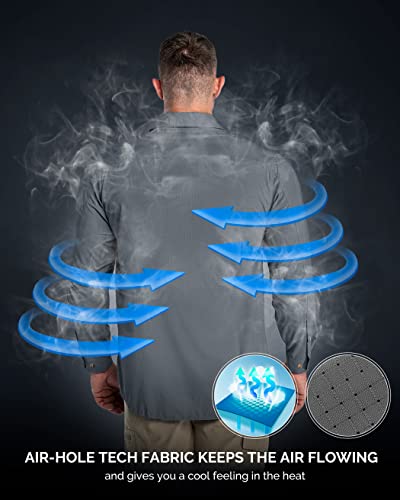 33,000ft Men's Long Sleeve Sun Protection Shirt UPF 50+ UV Quick Dry Cooling Fishing Shirts for Travel Safari Camping Hiking Grey - Image 2