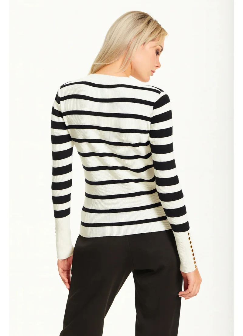 Liquorish  White Black Stripe Jumper for Women | Best Price UAE