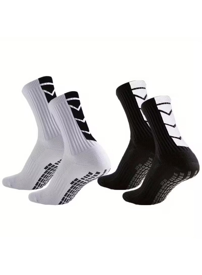 زوجان (أسود وأبيض) جوارب رياضية للمراهقين | قبضة مانعة للانزلاق، مقاومة للصدمات، مناسبة لكرة القدم، وكرة السلة، والرجبي، وكرة القدم الأمريكية، والجري، والمشي لمسافات طويلة، والتنس، والتزلج، والبيسبول | بوليستر، مطاط، إيلاستان | قابلة للغسل في الغسالة، بنقش جرافيكي، للمراهقين - Image 1