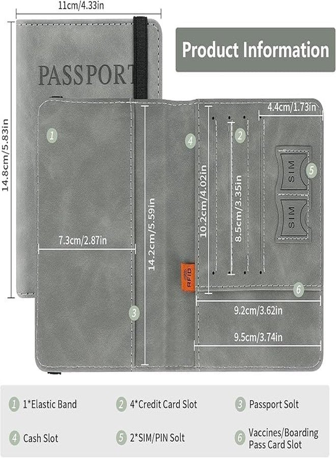 Bindex Passport Holder Cover Travel Wallet Organiser, Passport Case with RFID Blocking, PU Leather Travel Document Holder for Men & Women Travel Accessories (Grey) - Image 2