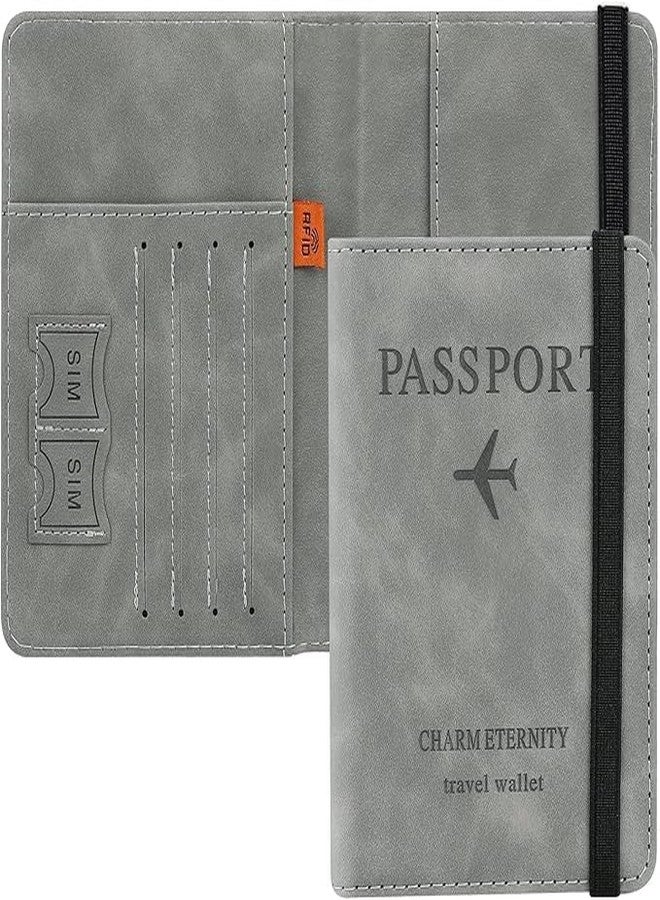 Bindex Passport Holder Cover Travel Wallet Organiser, Passport Case with RFID Blocking, PU Leather Travel Document Holder for Men & Women Travel Accessories (Grey) - Image 1