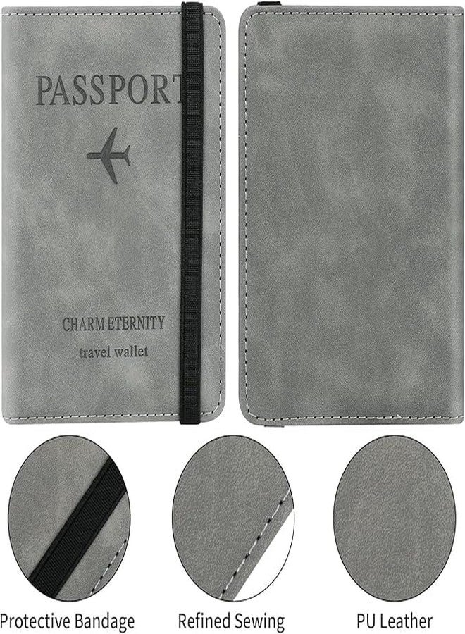 Bindex Passport Holder Cover Travel Wallet Organiser, Passport Case with RFID Blocking, PU Leather Travel Document Holder for Men & Women Travel Accessories (Grey) - Image 3