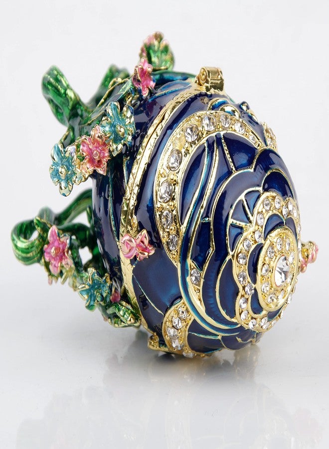 SEVENBEES Hand-Painted Flower Faberge Egg Trinket Box Hinged with Rich Enamel and Sparkling Rhinestones Jewelry Boxes Gift for Home Decor - Image 4