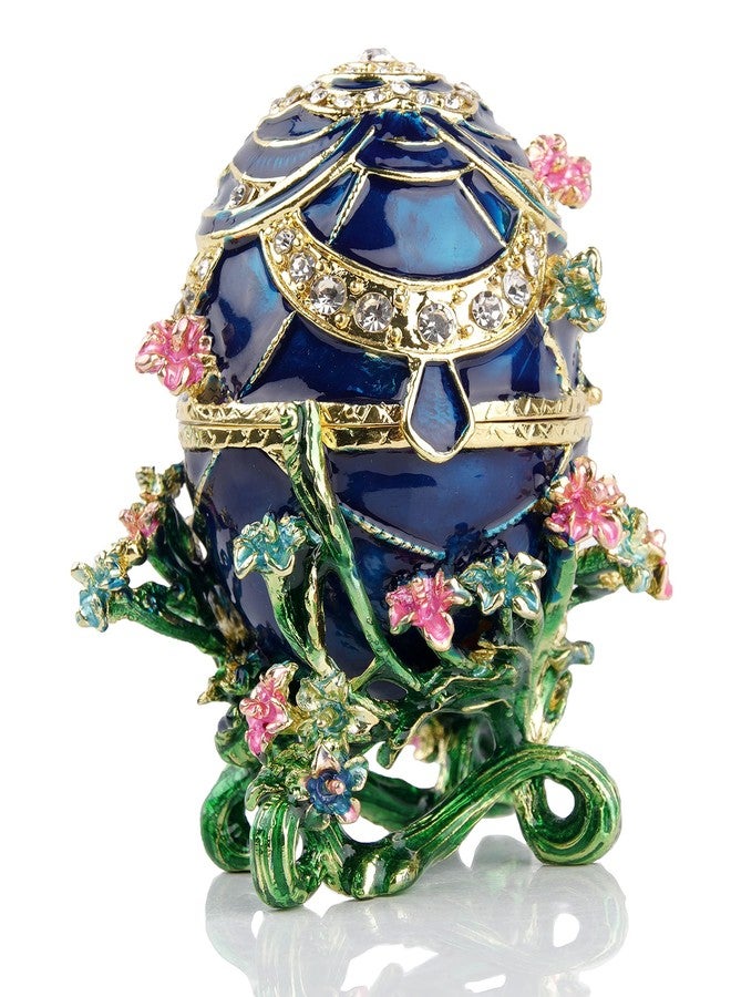 SEVENBEES Hand-Painted Flower Faberge Egg Trinket Box Hinged with Rich Enamel and Sparkling Rhinestones Jewelry Boxes Gift for Home Decor - Image 1