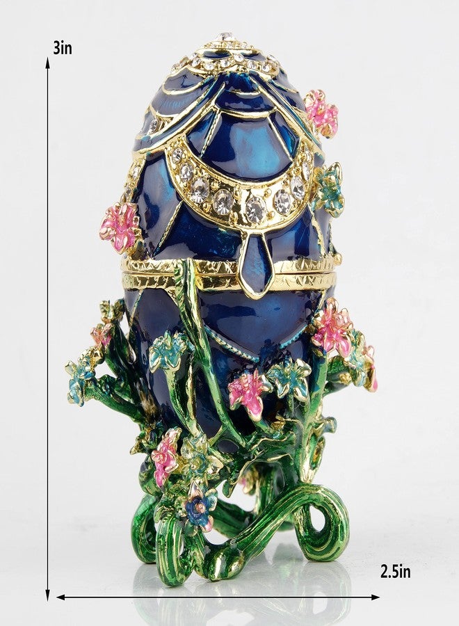 SEVENBEES Hand-Painted Flower Faberge Egg Trinket Box Hinged with Rich Enamel and Sparkling Rhinestones Jewelry Boxes Gift for Home Decor - Image 2