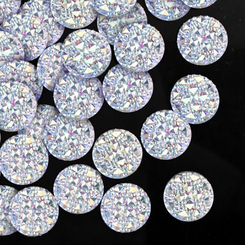 OIIKI 25PCS 20MM Rhinestones Decorations for Jewelry Making Clear Flat Back Carbochon Crystal Button Resin Diamond Ornaments Sparkle Round Faux Gems for DIY Jewelry Crafts Wedding Accessories - Image 1
