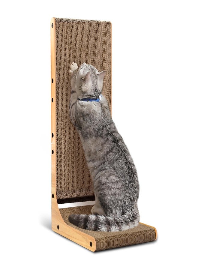 Draywitt L Shape Cat Scratcher - Scratching Board for Indoor Cats，26.9inches Scratch Pad for Cats Cardboard (Wood Color) - Image 1