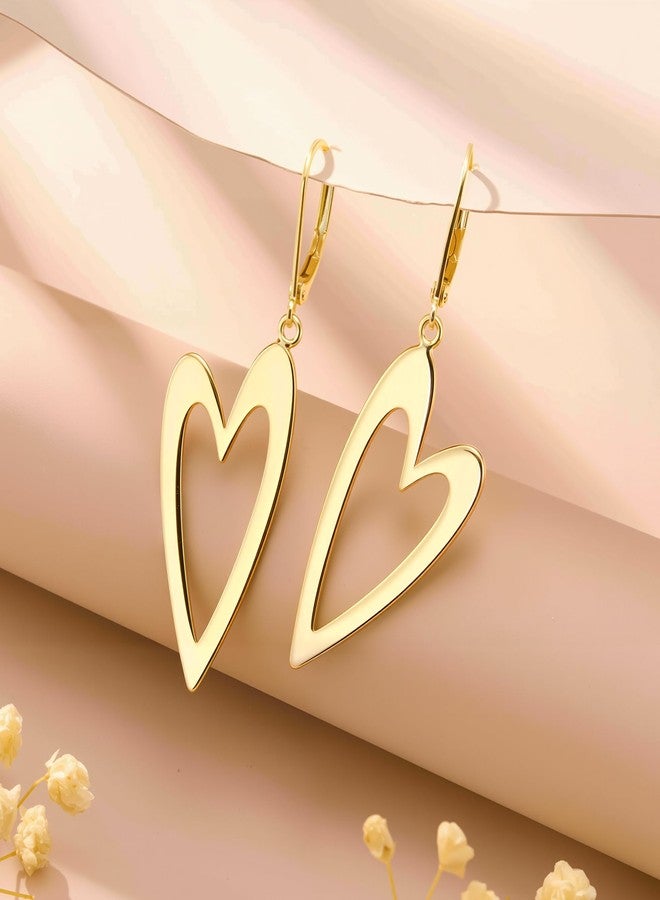 ALEXCRAFT 925 Sterling Silver Heart Dangle Earrings for Women Hypoallergenic 14K Gold Plated Polished Heart Earrings, ALEXCRAFT Dangling Drop Earring Trendy Leverback Hearts Shaped Dangling Dangly Earings - Image 5