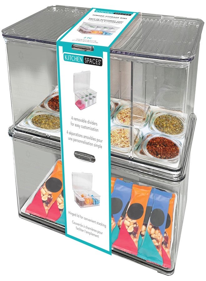 Kitchen Spaces Hinged Storage Bin, Pantry and Fridge Organizer with Dividers, Extra Storage, 1 Pack of 2, Size Small