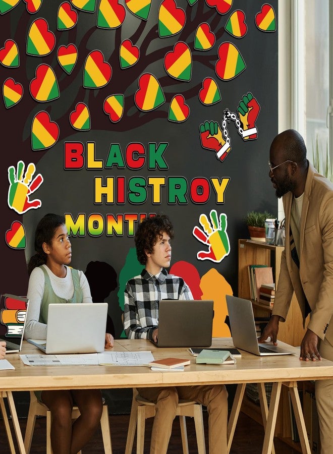 Whaline 92Pcs Black History Month Tree Bulletin Board Decoration Set Juneteenth African American Heart Paper Cutouts with 200Pcs Glue Points for Classroom Party Wall Blackboard - Image 4