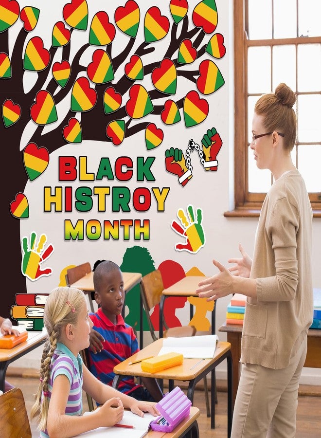 Whaline 92Pcs Black History Month Tree Bulletin Board Decoration Set Juneteenth African American Heart Paper Cutouts with 200Pcs Glue Points for Classroom Party Wall Blackboard - Image 3